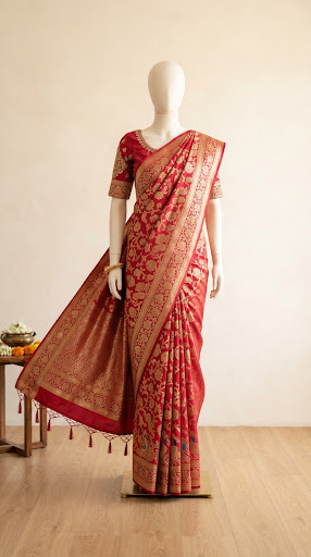 Crimson Gold Zari Banarasi Silk Saree available through Smart