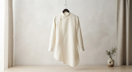 Ivory Asymmetric Kurta Set available through Smart