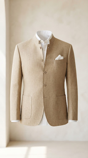 Textured Linen Nehru Jacket available through Smart